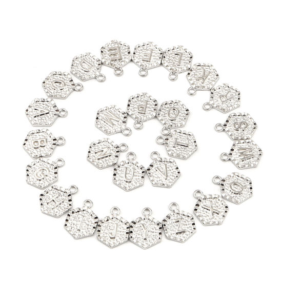 Picture of Zinc Based Alloy Valentine's Day Charms Hexagon Initial Alphabet/ Capital Letter