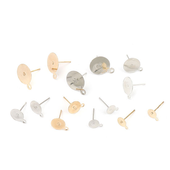 Imagen de Iron Based Alloy Ear Post Stud Earrings Findings Round