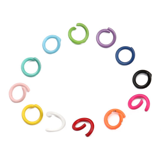 Picture of 8mm Dia., 1.2mm(17 gauge) Iron Based Alloy Open Jump Rings Findings For Jewelry Making Multicolor Round