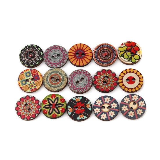 Immagine di Natural Wood Buddhism Mandala Sewing Buttons Scrapbooking Two Holes Round 100 PCs