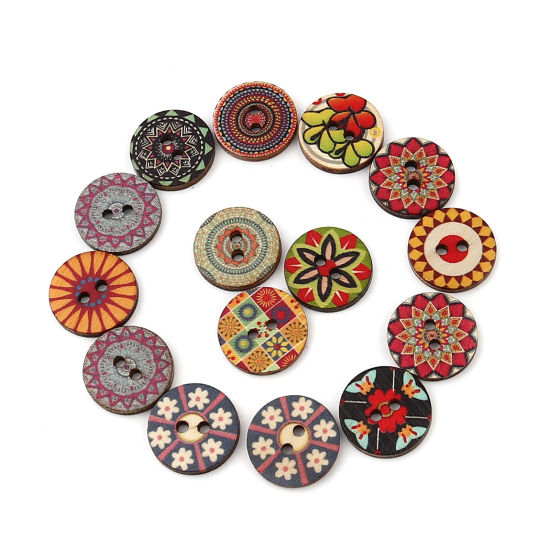 Immagine di Natural Wood Buddhism Mandala Sewing Buttons Scrapbooking Two Holes Round 100 PCs