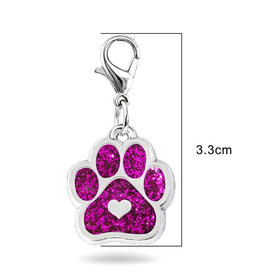 Picture of Zinc Based Alloy Pet Memorial Knitting Stitch Markers Pendants Paw Claw Silver Tone Multicolor Heart Glitter 33mm, 2 PCs