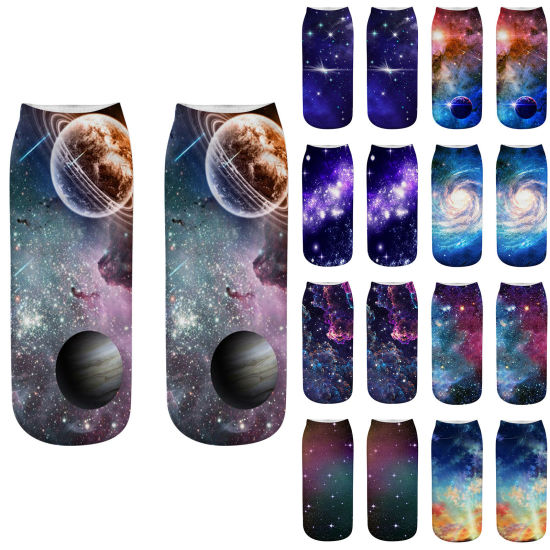 Picture of Cotton Polyester Blend Ankle Socks Multicolor Galaxy Universe 19cm x 8cm, 1 Pair