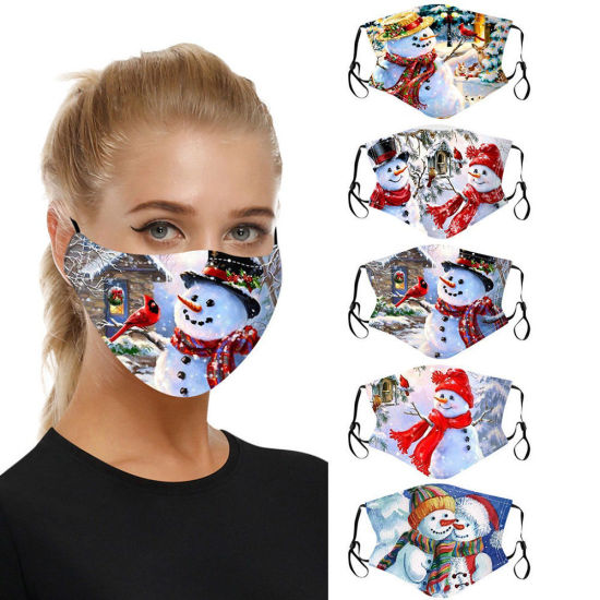 Cotton Reusable Dustproof Mouth Masks Filter Pocket（Replaceable Filter) Without Filter Green Blue Christmas Snowman の画像