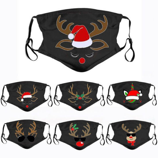 Cotton Reusable Dustproof Mouth Masks Filter Pocket（Replaceable Filter) Without Filter Green Blue Christmas Snowman の画像