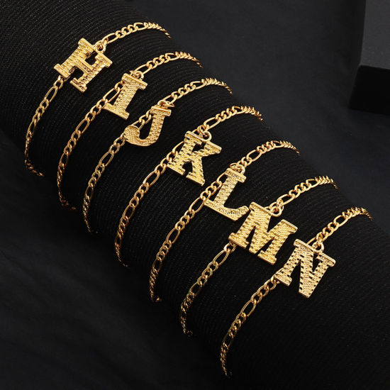 Picture of Anklet Gold Plated Capital Alphabet/ Letter 21.8cm(8 5/8") long, 1 Piece