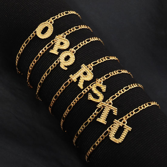 Picture of Anklet Gold Plated Capital Alphabet/ Letter 21.8cm(8 5/8") long, 1 Piece