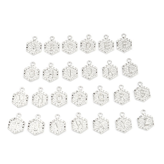 Immagine di Lega di Zinco Charms Esagono Lettera Maiuscola 1 Serie