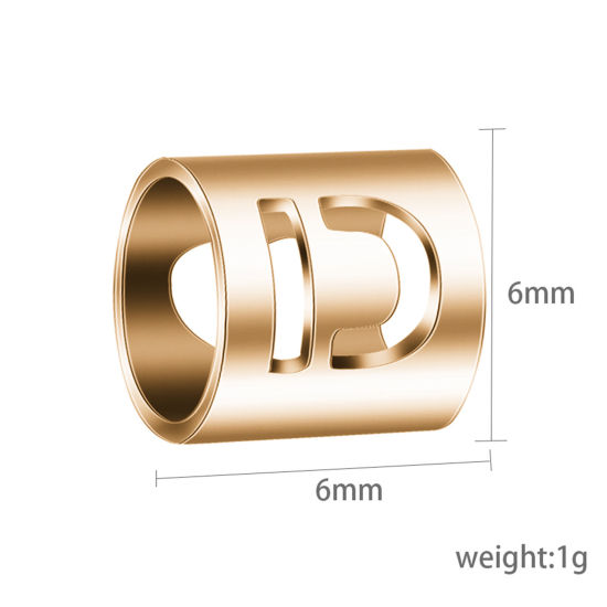 Imagen de 304 Acero Inoxidable Cuentas Cilíndrico Chapado en Oro Mayúscula Letra 6mm x 6mm, 2 Unidades