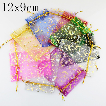Wedding Gift Organza Drawstring Bags Rectangle Multicolor Moon 12cm x9cm(4 6/8" x3 4/8"), 20 PCs