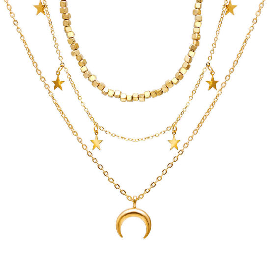 Picture of Galaxy Multilayer Layered Necklace Gold Plated Half Moon Star 1 Piece