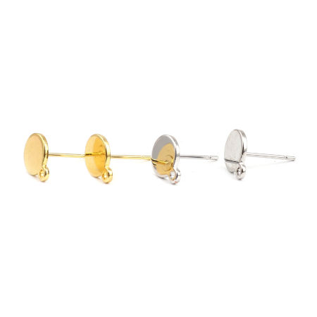 Zinc Based Alloy Cabochon Settings Ear Post Stud Earrings Findings Round Gold Plated Post/ Wire Size: (21 gauge), 3 Pairs