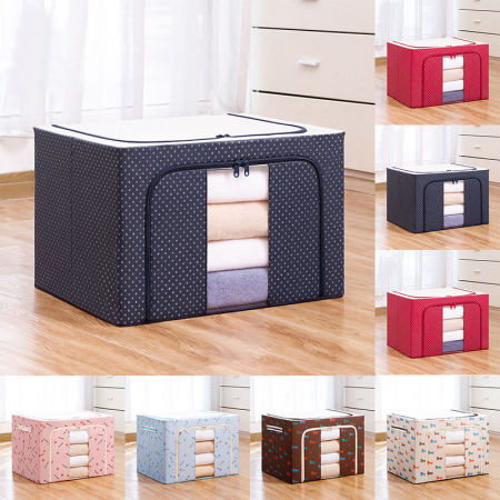 Image de Boîte de rangement en tissu Oxford pour Vêtements couette et articles divers étanche à la poussière pliable 4 cadre en acier