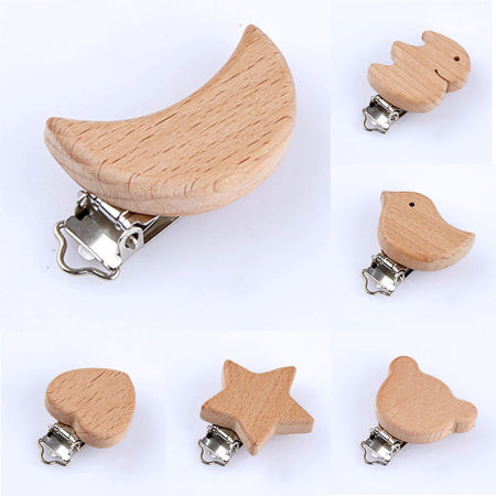 Beech Wood Baby Pacifier Clip Holder Natural 1 Piece