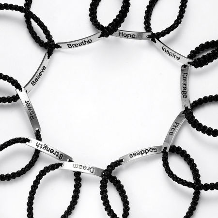 Polyester Braiding Braided Bracelets Accessories Findings Distance Black & White Rectangle Message " Hope " Adjustable 18cm(7 1/8") long, 1 Set ( 2 PCs/Set)
