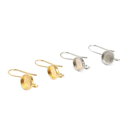 Zinc Based Alloy Cabochon Settings Earrings Findings Round (Fit 8mm Dia.) 28mm x 10mm, Post/ Wire Size: (21 gauge), 4 PCs