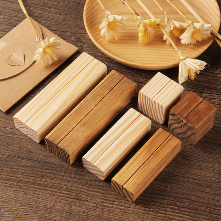 Straight/Bevel Natural Wood Photo Holder Memo Clips Business Card Holder Clamps Stand Card Desktop Message Crafts