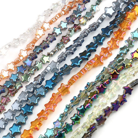 Picture of Glass AB Rainbow Color Aurora Borealis Beads Pentagram Star Plating About 9mm x 9mm, Hole: Approx 1.1mm, 70cm(27 4/8") - 69cm(27 1/8") long, 1 Strand (Approx 80 PCs/Strand)