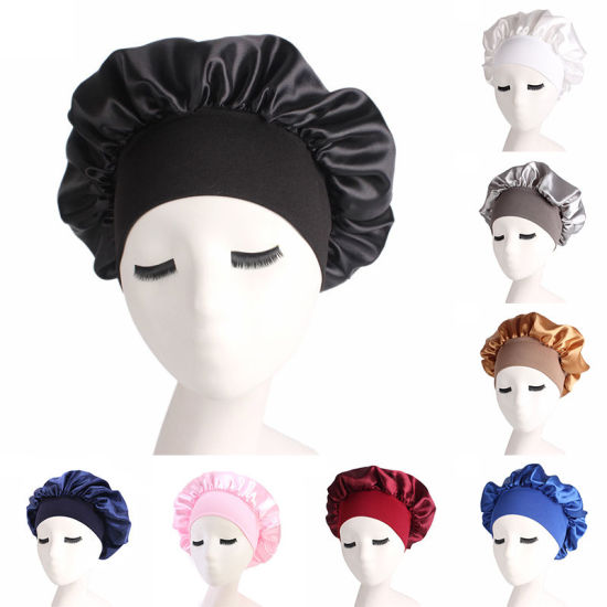 Picture of Muslim Women Night Sleep Cap Satin Elastic Bonnet Hat For Hair Care Head Cover Adjust Hair Loss Hat Beanies Skullies Islamic New