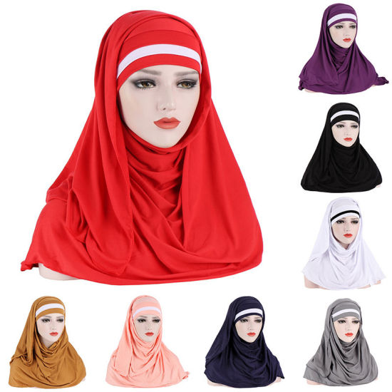 Picture of Milk Silk Flat Forehead Two-Color Scarf Hat Muslim Ladies