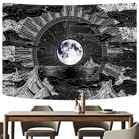 Bild von Mond und Sterne Wandteppich Wolke Wandteppich schwarz Wandteppich psychedelischen Berg Wandteppich Polyester Faser Ins hängende Tuch 