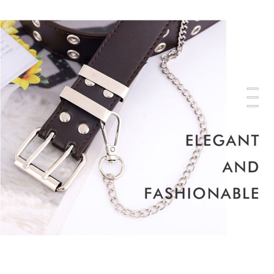 Picture of Women Punk Chain Fashion Belt Adjustable Double/Single Row Hole Eyelet Waistband With Eyelet Chain Decorative Belts 2020 New
