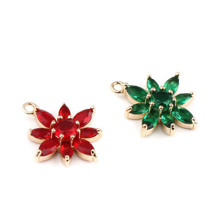 Immagine di 3 Pz Ottone Ciondoli All'Ingrosso Vero Oro Placcato Fiore Multicolore Strass 20mm x 17mm