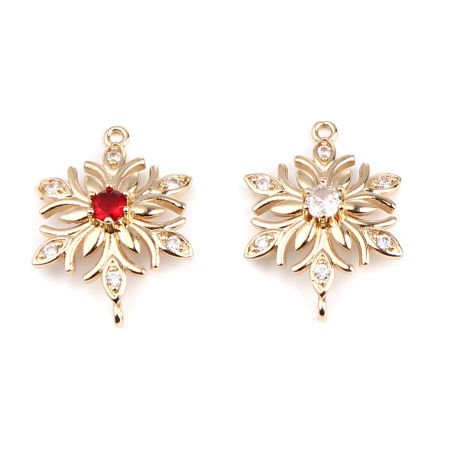 Immagine di 5 Pz Ottone Ciondoli All'Ingrosso Vero Oro Placcato Fiore Multicolore Strass 25mm x 18mm