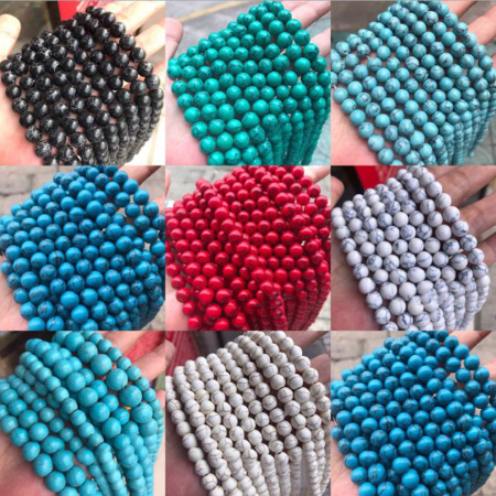 Turquoise ( Synthetic ) Beads Round Crack 1 Strand