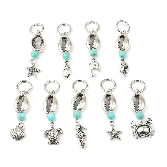 Picture of Acrylic Ocean Jewelry Knitting Stitch Markers Antique Silver Color Cyan 10 PCs