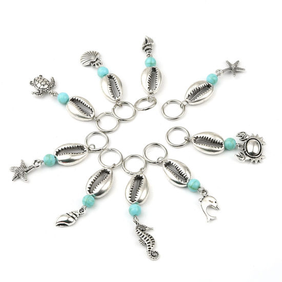 Picture of Acrylic Ocean Jewelry Knitting Stitch Markers Antique Silver Color Cyan 10 PCs