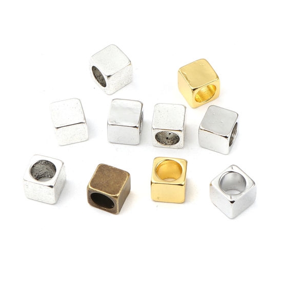 Bild von Zinklegierung Zwischenperlen Spacer Perlen Quadrat ca. 8mm x 8mm, Loch:ca. 6mm, 5 Stück