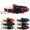 Изображение Pet Cat Collar Safety Buckle Plaid Cat Collar with Bell Adjustable Suitable Kitten Puppy Accessories Supplies Cat Buckle Collar
