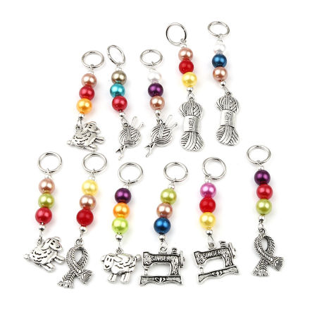 Aleación de metal de Zinc + Acrílico Knitting Stitch Markers Plata Antigua Al Azar 10 Unidades