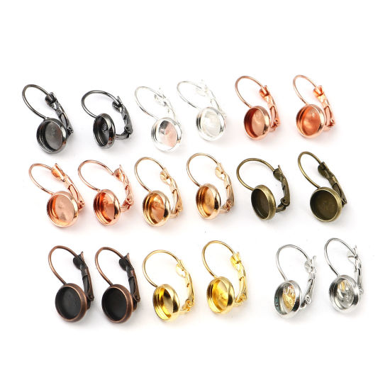Picture of Iron Based Alloy Cabochon Settings Ear Clips Earrings Findings Round Post/ Wire Size: (21 gauge), 1 Packet