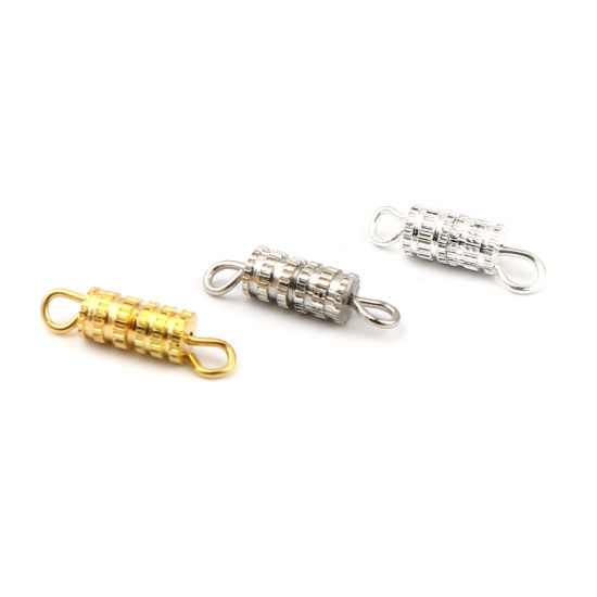 Picture of Copper Screw Clasps Necklace Bracelet Findings Cylinder Can Be Screwed Off 14mm x 4mm, 1 Packet (Approx 30 PCs/Packet)