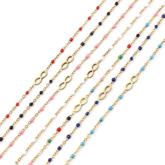 Picture of Stainless Steel Anklet Gold Plated Enamel 23cm(9") long, 1 Piece