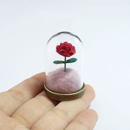Picture of Mixed Glass Miniature Globe Bubble Bottle Vial Wish Bottle Multicolor Rose Flower 38mm x 25mm, 1 Piece