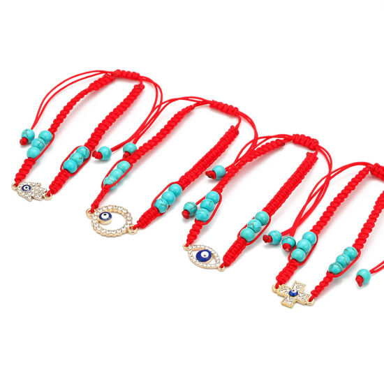 Picture of Nylon Braiding Braided Bracelets Accessories Findings Imitation Turquoise Clear Rhinestone 1 Piece