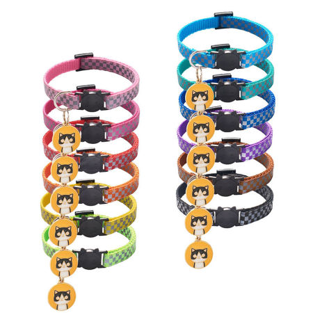 Checker Reflective Breakaway Safety Buckle Cat Collar Pet Supplies