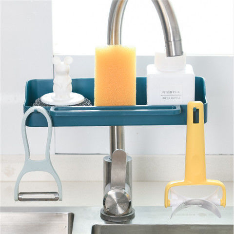 Picture of Adjustable Telescopic Sink Kitchen Drainer Rack Storage Basket Faucet Holder