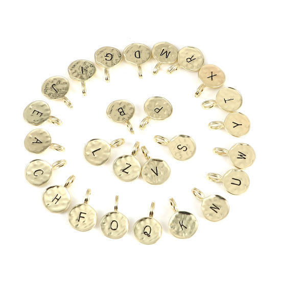 Immagine di Lega di Zinco Charms Tondo Oro Placcato Lettera Maiuscola Smalto 17mm x 11mm , 1 Serie