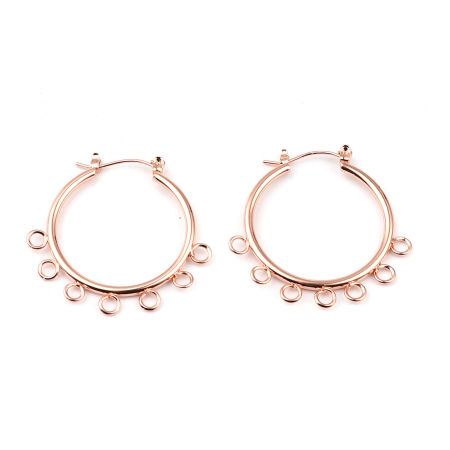 Zinc Based Alloy Hoop Earrings Findings Circle Ring Rose Gold W/ Loop 37mm x 37mm, Post/ Wire Size: (21 gauge), 1 Pair