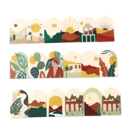 Смола Подвески Арка Зеленый природные пейзажи 40мм x 26мм, 5 ШТ