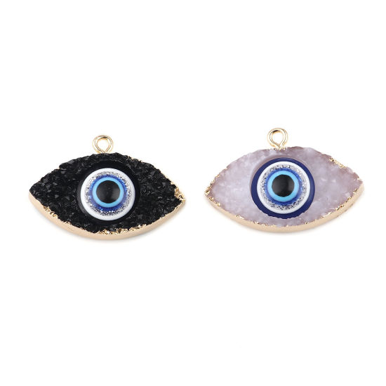 Picture of Resin Religious Pendants Marquise Evil Eye Gold Plated 30mm x 20mm, 3 PCs