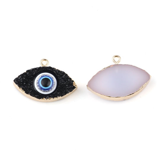 Picture of Resin Religious Pendants Marquise Evil Eye Gold Plated 30mm x 20mm, 3 PCs