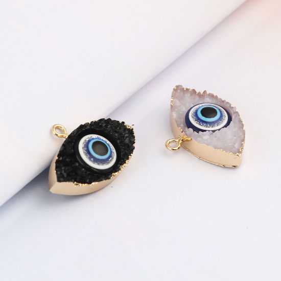 Picture of Resin Religious Pendants Marquise Evil Eye Gold Plated 30mm x 20mm, 3 PCs