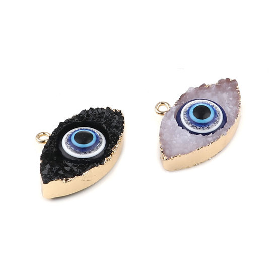 Picture of Resin Religious Pendants Marquise Evil Eye Gold Plated 30mm x 20mm, 3 PCs