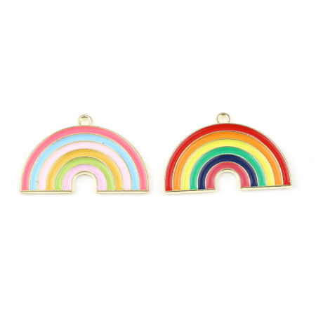 Zamak Colección Meteorológica Colgantes Arco Iris Chapado en Oro Multicolor Esmalte 31mm x 20mm, 10 Unidades