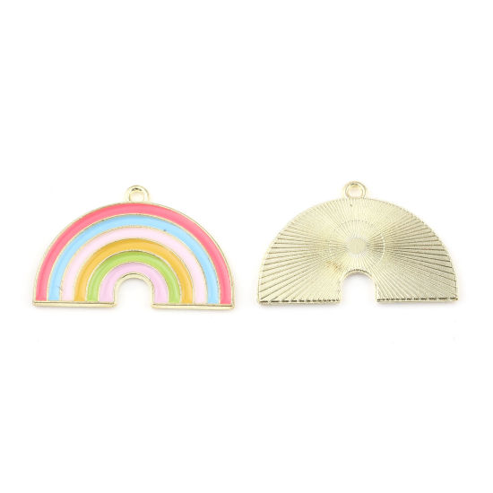 亜鉛合金 天気コレクション ペンダント 虹 金メッキ 多色 エナメル 31mm x 20mm、 10 個 の画像